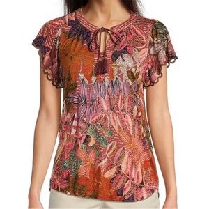 Democracy‎ V Neck Lace Short Sleeve Top Petite Large Festival Fairy Boho Fall